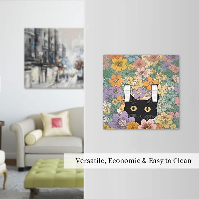 Decorative Switch Plates Funny Cute Cartoon Cat Floral Colorful Flower 2 Gang Double Toggle Outlet Light Switch Cover Wall Plate Electrical Faceplate For Kids Room Nursery Decor