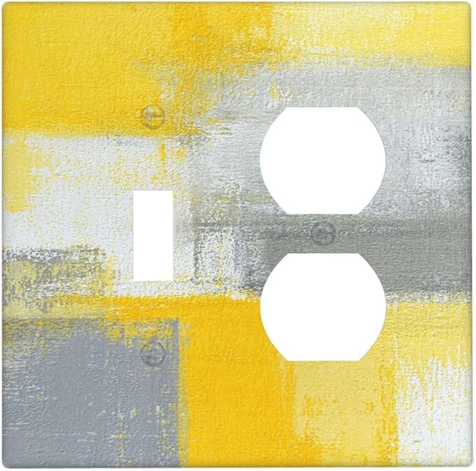 Outlet Covers Retro Modern Gray Yellow Ombre Abstract Art 2 Gang Decorative Switch Plates 1 Toggle Duplex Combo Light Switch Cover GFCI Electrical Wall Plates for Bathroom Bedroom Decor
