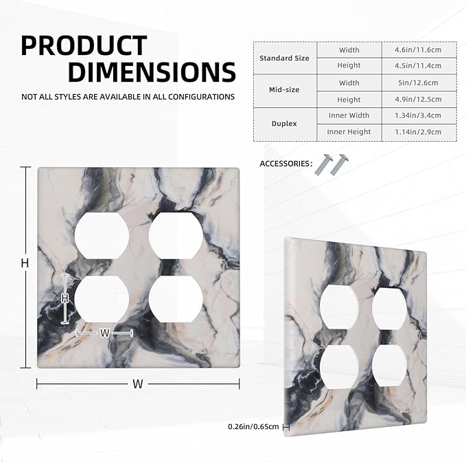 Abstract Marble Textured Modern Luxury Print Outlet Covers 2 Gang Double Duplex Decorative Light Switch Covers Electrical Wallplates Socket Faceplate for Bathroom Kitchen Decor