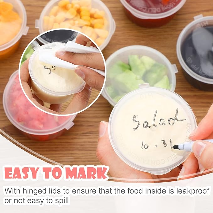 Didaey 100 Pcs Baby Food Storage Containers 4 oz with Hinged Lids Small Disposable Plastic Puree Snack Sauce Food Freezer Containers, Stackable, Leakproof
