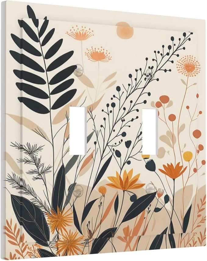 Light Switch Cover Plate Minimalist Floral Boho Botanical Wildflowers 2 Gang Double Toggle Decorative Switch Plates Wall Plates Electrical Faceplate for Bathroom Bedroom Decor