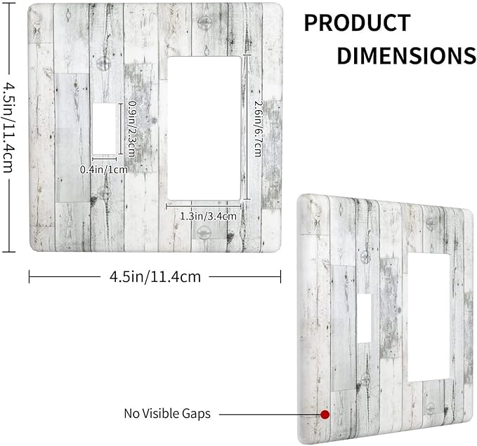 Grey White Wood 2 Gang Single Toggle/Rocker Combination Light Switch Cover Decorative Wall Plate Faceplate Boys Kids Teen Girl Bedroom Room Decorate 4.5" x 4.5