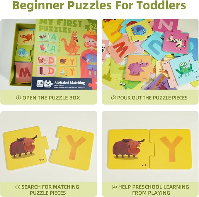 Toi 6 Packs Large Piece Toddler Jigsaw Puzzles for Kids Aged 1.5+, Alphabet Puzzle Floor Puzzles for Beginner, Preschool Learning Game for Boys Girls, Alphabet Matching