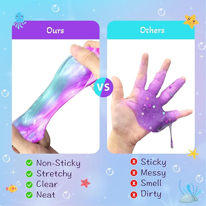 36 Pack Mermaid Slime Kit Party Favors for Kids Slime Cup Bulk DIY Stress Relief Putty Toy Christmas Holiday Birthday Goodie Bag Stuffer Classroom Reward for Girls Boys Stretchy Non-Sticky