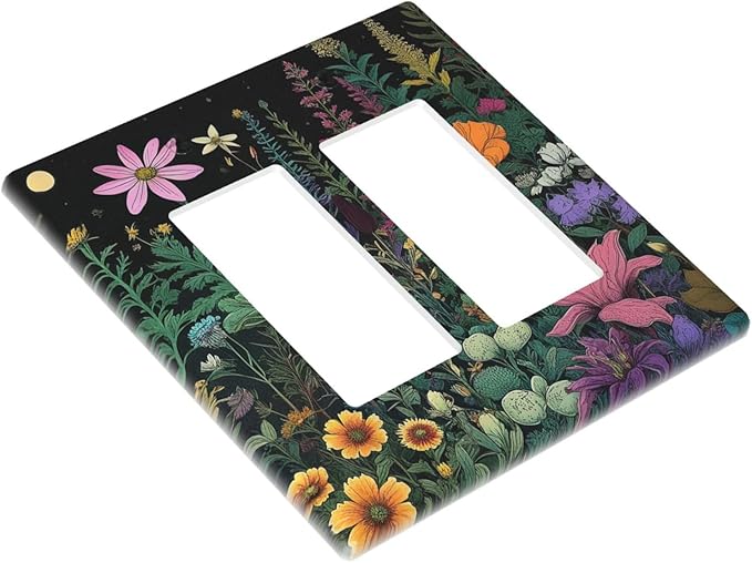 Decorative Outlet Covers Brainstorming Sketches of Weeds Wildflowers Plants 2 Gang Wall Plate Double Rocker Two Switch Wall Cover Plate Jumbo Dual Electrical GFCI Face Plate