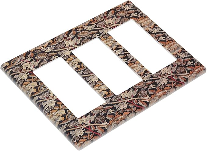 Light Switch Covers Vintage William Morris Floral Plants 3 Gang Rocker Electrical GFCI Decorative Triple Outlet Wall Plate Cover Switchplate for Bedroom living Room Decor