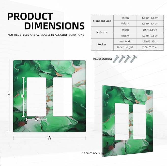 Decorative Outlet Covers Abstract Luxury Emeralds Green Gold MarbleTextures 2 Gang Wall Plate Double Rocker Two Switch Wall Cover Plate Jumbo Dual Electrical GFCI Face Plate