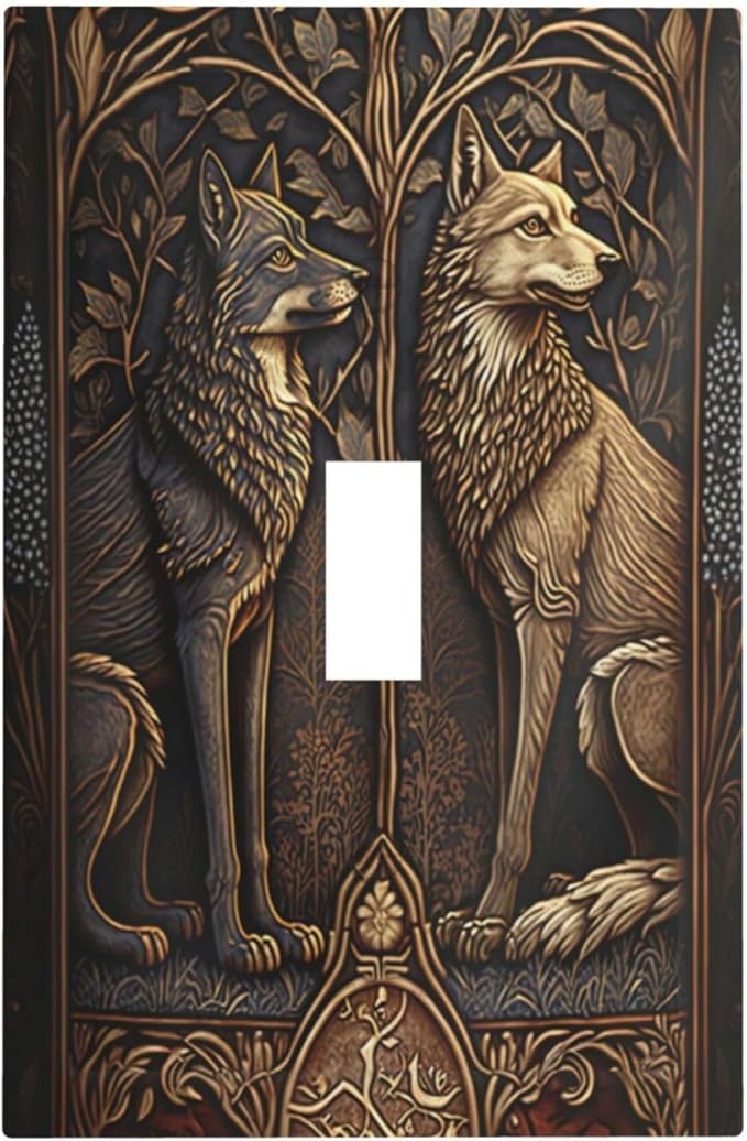 Medieval Wolves Animal Vintage Print Decorative Light Switch Cover 1 Gang Single Toggle Device Electrical Faceplate Switchplates Decorator Outlet Wall Plate for Farmhouse Home Decor