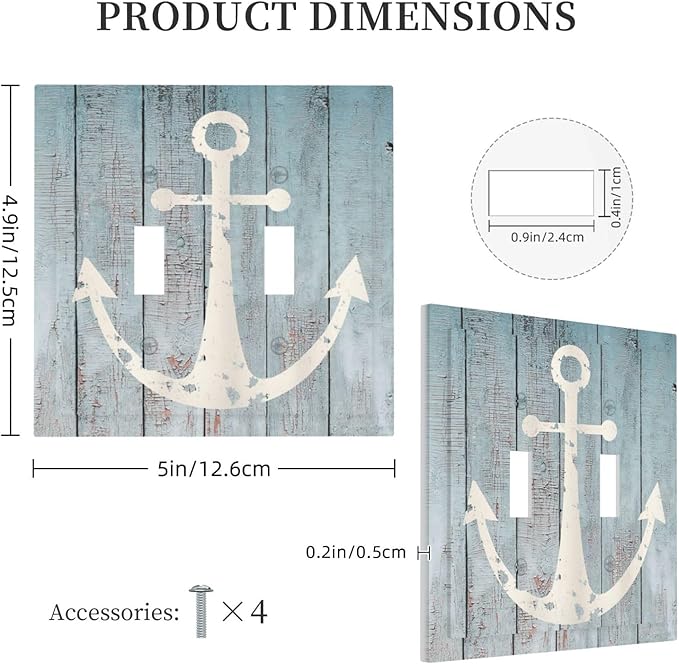 Anchor Rustic Sailing Nautical Wooden Planks Marine Decorative Switch Plates 2 Gang Double Toggle Outlet Light Switch Cover Wall Plate Electrical Faceplate for Bathroom Farmhouse Decor