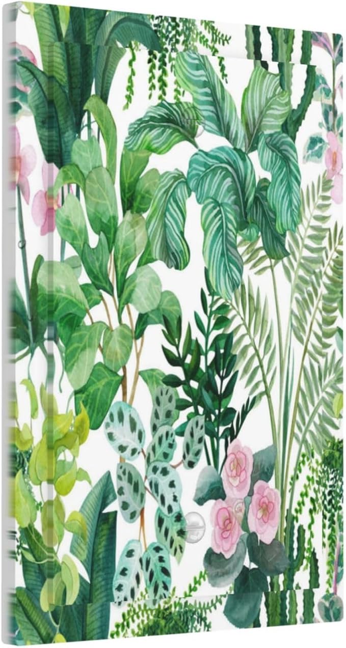 Tropical Palm Leaves Green Jungle Botanical Floral Flowers Light Switch Cover Plate 1 Gang No Device Blank Electrical Wall Plates Faceplate Decorative Switch Plate for Bedroom Living Room Decor
