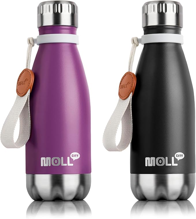 kids Water Bottle-9 oz Stainless Steel Vacuum Insulated Water Bottle for School, Leak Proof Cola Shape Travel Small Water Flaskfor Boys (Dark Purple-Black)