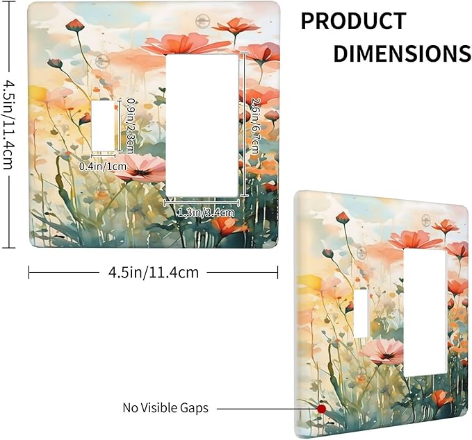 Vintage Red Orange Yellow Poppy Floral Flowers Outlet Covers 1 Toggle 1 Rocker Combination Decorative Wall Plate Electrical Switch Plates Light Switch Cover Plate for Bedroom Living Room Decor