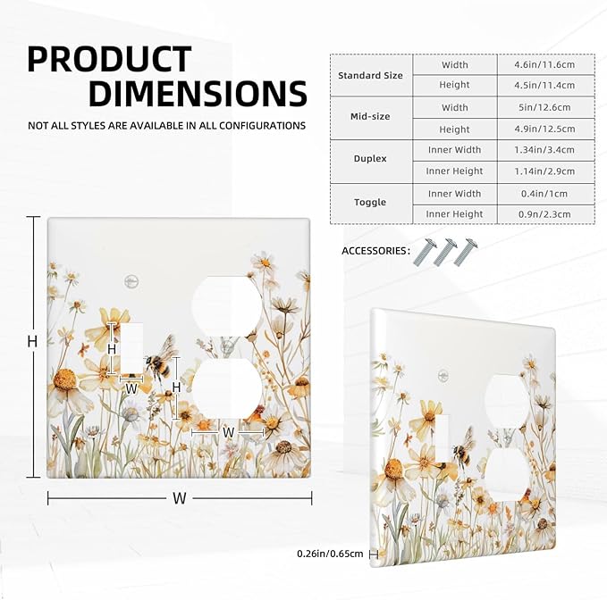 Yellow White Daisy Floral Bee Wild Flower Wallplates 1 Toggle 1 Duplex Switch Plate Electrical GFCI Faceplate Decorative Light Switch Covers for Bedroom Living Room Decor