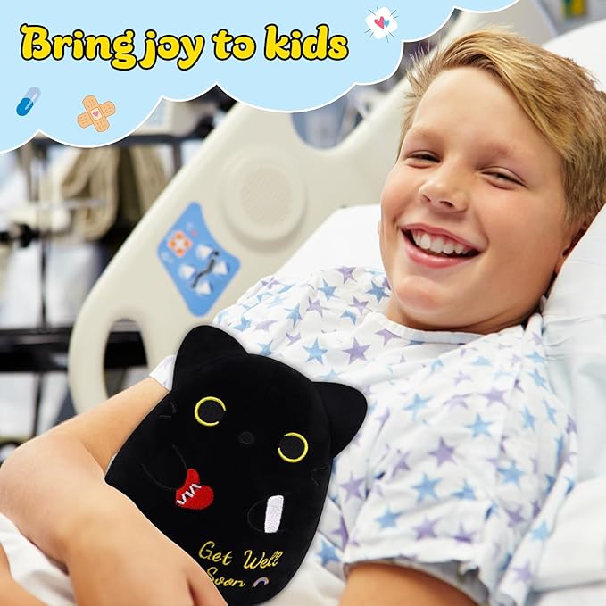 Get Well Gifts Black Cat Plush, 8 inch Black Cat Stuffed Animals Get Well Soon Gift for Kids Women, Cute Cat Plush Pillow Soft Stuffed Cat Feel Better Gifts for After Surgery