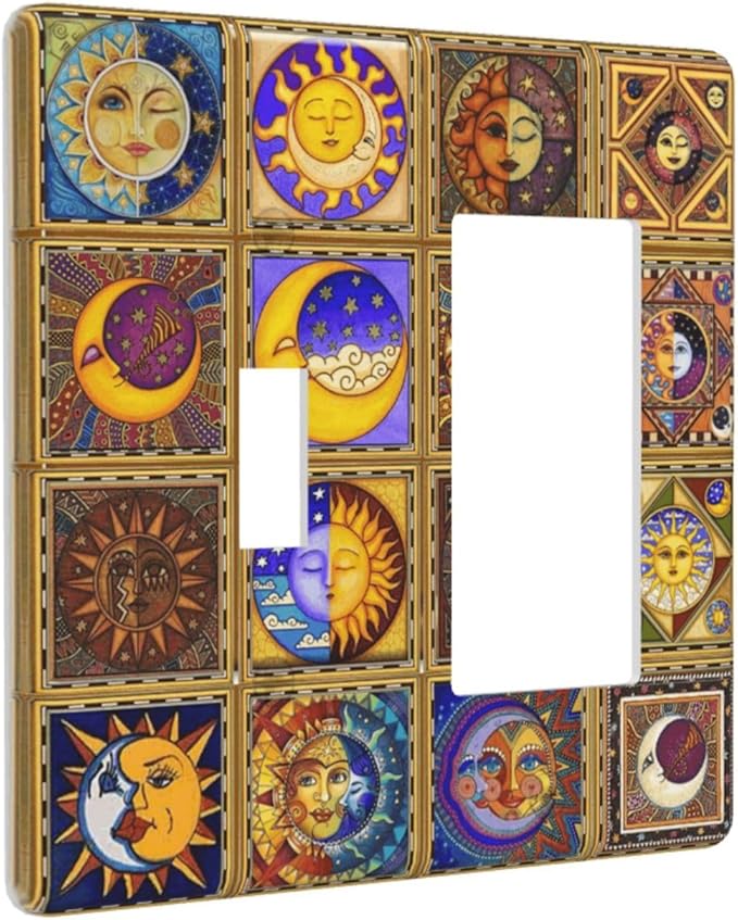Mexican Talavera Tiles Star Pattern Celestials Theme Print Outlet Covers 1 Toggle 1 Rocker Combination Decorative Wall Plate Electrical Switch Plates Light Switch Cover Plate for Kitchen Home Decor