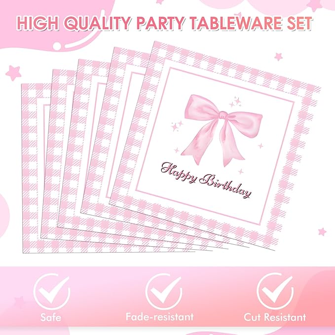 40pcs Pink Bow Party Supplies Bow Birthday Party Plates and Napkins Pink Bow Party Decorations for Girls Bachelorette Party Bride Engagement Decoration Baby Shower Coquette Cute Supplies