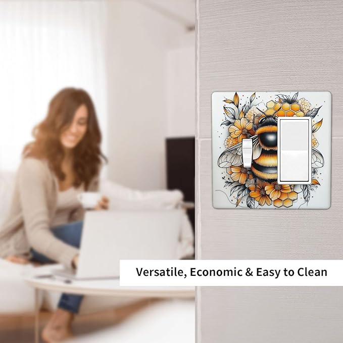 Outlet Covers Bee Honeycomb Flowers Plant Leaves 1 Toggle 1 Rocker Combination Decorative Wall Plate Electrical Switch Plates Light Switch Cover Plate For Nursery Kids Room Decor