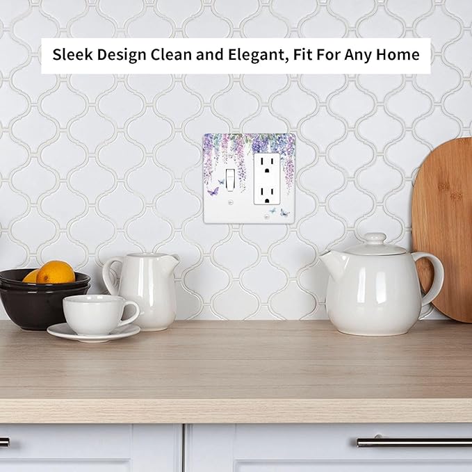 Outlet Covers Purple Flowers Watercolor Floral Butterflies 1 Toggle 1 Rocker Combination Decorative Wall Plate Electrical Switch Plates Light Switch Cover Plate For Bed Room Living Room