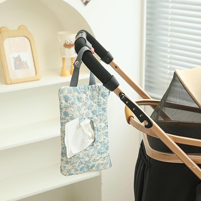 Quilted Baby Diaper and Wipes Pouch Portable Mommy Bag for Stroller Reusable Wipes Pouch with Lanyard for Casual Travel