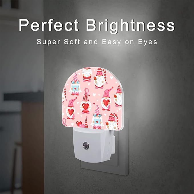 Cute Love Gnomes Night Lights,Gnomes with Red Hearts Plug in Night Light with Dusk to Dawn Sensor, 0.5w Energy Saving Nightlight for Hallway Stairway Birthday Mother's Day Gifts