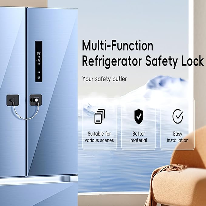 4 Pack Refrigerator Locks with Keys for Kids, Toddlers and Adults, Self Adhesive Child & Baby Proofing Fridge Latch for Double Door, French Door, Cabinets and Drawers, Oven, Windows (Patent)