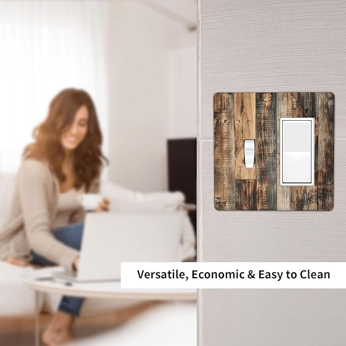 Outlet Covers Rustic Brown Wood Pattern Splice Plank 1 Toggle 1 Rocker Combination Decorative Wall Plate Electrical Switch Plates Light Switch Cover Plate For Farmhouse Cabin Decor