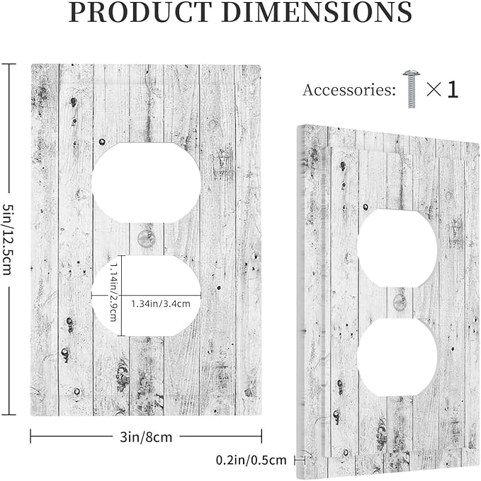 Outlet Covers Rustic White Grey Wood Grain 1 Gang Duplex Light Switch Cover Electrical Receptacle Faceplate Wall Plate Decorative Switch Plates for Farmhouse Home Decor