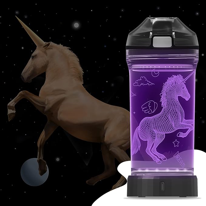 YuanDian Light Up Kids Water Bottle with 3D LED Light- 14 OZ Tritan BPA Free - 7 Color Light Cool Drinking Cups Gift for School Kids Girl Child (Unicorn)