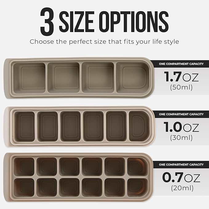 1.7 oz/4 Sections Silicone Ice Cube Freezer Tray with Lid, 100% Food-Grade Platinum Silicone,Leak Resistance & Dishwasher Safe for Baby Food Prep,Breast Milk,Purees - Korean Made, Gray