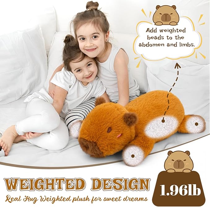 Weighted Capybara Stuffed Animal,21in 1.9lb Weighted Stuffed Animals Soft Capybara Plush Pillow for Kids, Cute Huggable Cartoon Plush Gifts for Kids, Boys and Girls