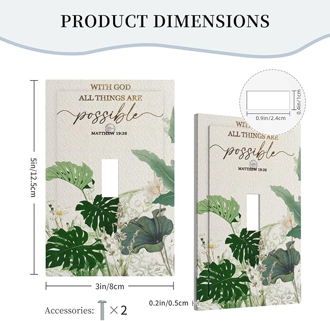 Decorative Light Switch Cover Plate Boho Green Monstera Leaf Inspirational Quotes 1 Gang Single Toggle Wall Plates for Electrical Covers Switch Plate Covers Faceplate for Bedroom Decor