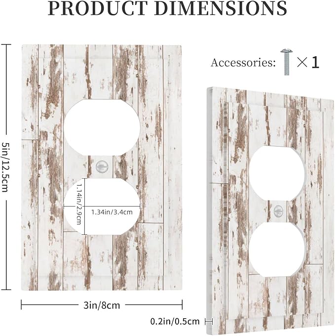 Rustic Country White Brown Wood 1 Gang Outlet Covers Duplex Receptacle Device Plug Socket Wall Plate Decorative Electrical Faceplate Switchplates Cabin Barn Old Fashion Retro Style Bedroom Decorate