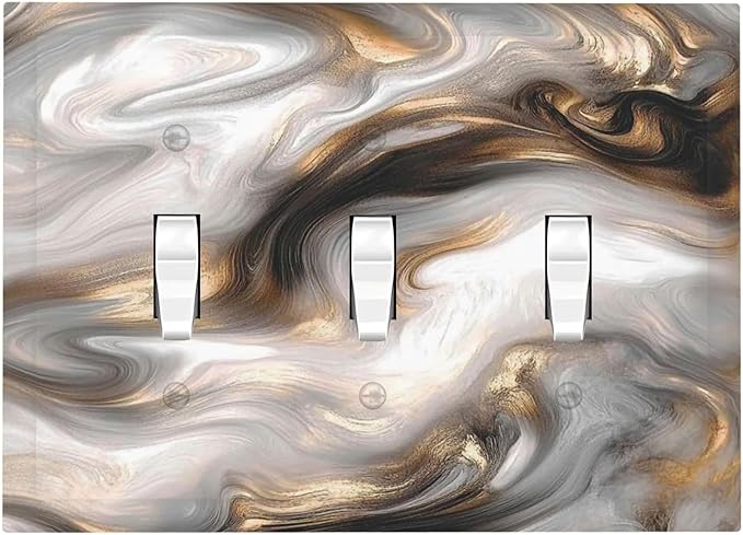 Decorative Switch Plates Grey Brown Swirl Marble Texture 3 Gang Wall Plate Triple Toggle Light Switch Cover Faceplate Electrical Wall Panels For Bathroom Kitchen Decor