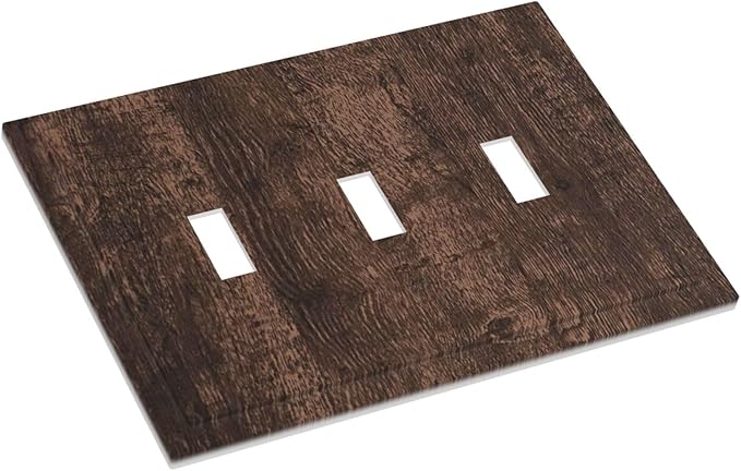 Brown Dark Wood Plank Rustic Vintage Print Decorative Switch Plates 3 Gang Wall Plate Triple Toggle Light Switch Cover Faceplate Electrical Wall Panels for Farmhouse Home Decor