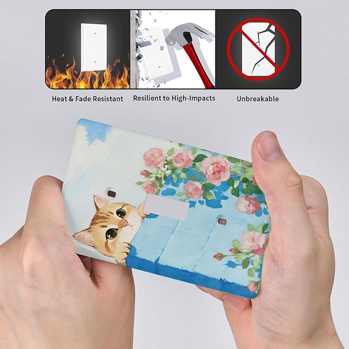 Cat Flower Single Toggle Wall Plate Decorative 1 Gang Light Switch Covers Electrical Switchplate Home Decorate Faceplat for Bathroom Bedroom Kitchen Room 4.5 x 2.76 Inch