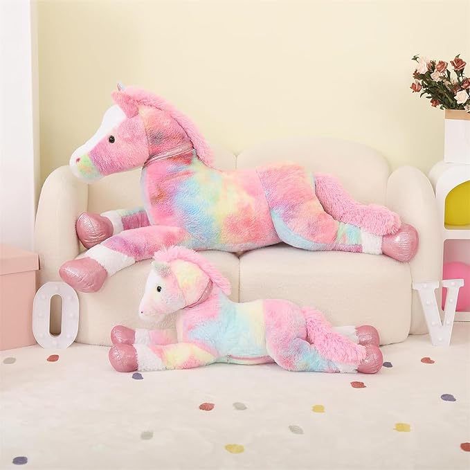 Tezituor 3ft Large Stuffed Horse Animal, Pink Large Stuffed Horse Plush 35 inch Soft Rainbow Pony Plush Body Pillow Toys for Boys Girls Birthday Praty Gift