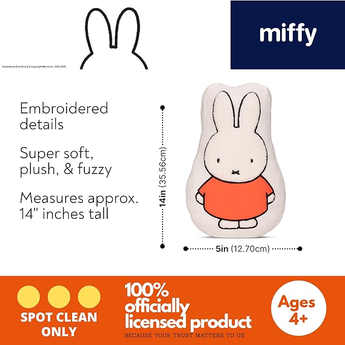 Miffy Bedding Plush Pillow – Soft Plush Throw Pillow for Bedroom Office Decor & Gifts, 14 inch Tall, (100% Officially Licensed Product) by Franco Collectibles