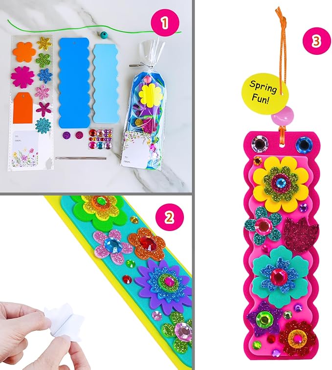 Winlyn 36 Sets Flower Crafts Kits Spring Summer Crafts DIY 3D Tuilp Sunflower Flower Bookmarks Ornaments Art Sets Foam Stickers Arts and Crafts for Kids Camping Classroom Activities Party Favors
