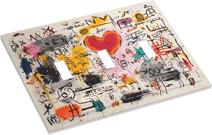 Colorful Graffiti Street Art Banksy Prints Decorative Switch Plates 3 Gang Wall Plate Triple Toggle Light Switch Cover Faceplate Electrical Wall Panels for Kids Room Office Decor