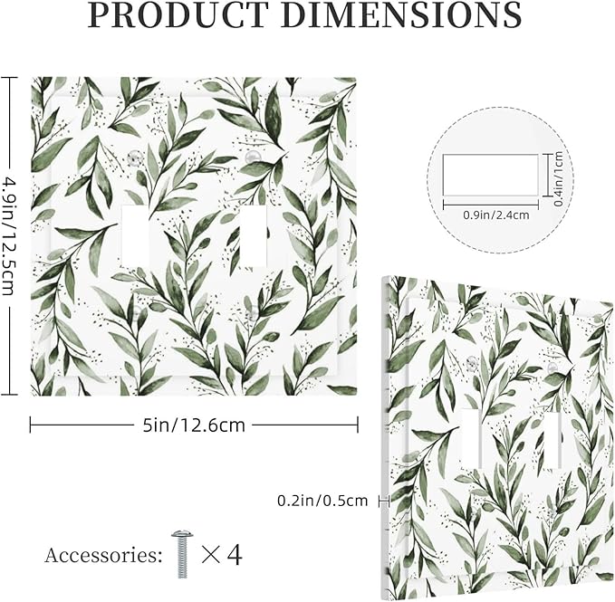 Green Leaf Olive Leaf Sage Floral Decorative Switch Plates 2 Gang Double Toggle Outlet Light Switch Cover Wall Plate Electrical Faceplate for Bedroom Living Room Decor