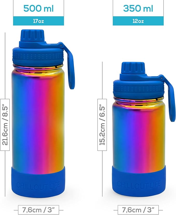 CHILLOUT LIFE 17 oz Kids Insulated Water Bottle for School with Leakproof Spout Lid and Cute Waterproof Stickers, Personalized Stainless Steel Thermos Flask Metal Water Bottle, Dishwasher Safe Color