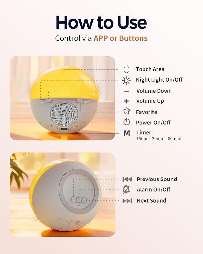White Noise Machine with Sunrise Alarm Clock, 44 Non-Looping Soothing Sound Machine for Sleep, 10-Color Night Light with App & Timer, Noise Machines Gifts for Kids Baby Adults Home Office Travel
