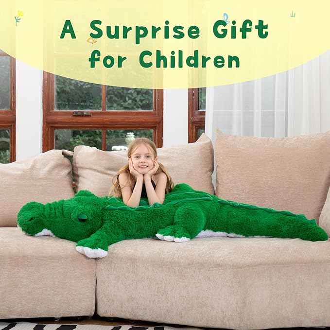 MorisMos Giant Alligator Stuffed Animal, 67inch Huge Alligator Plush Toy, Large Stuffed Crocodile Pillow for Kids, Green