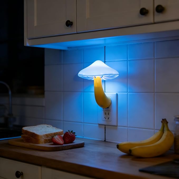AUSAYE 2Pack Sensor LED Night Light Plug in Lamp Mushroom Nightlight Cute Night Lights for Adults Kids Bedroom, Bathroom,Toilet,Hallway,Stairs,Kitchen Blue