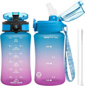 OLDLEY Kids Water Bottle for School, 12 oz (2 lids) BPA-Free Reusable Leak-proof Durable Tritan Plastic Water Bottles with Straw & Chug Lids, Anti-dust Spout Cover (Lake)
