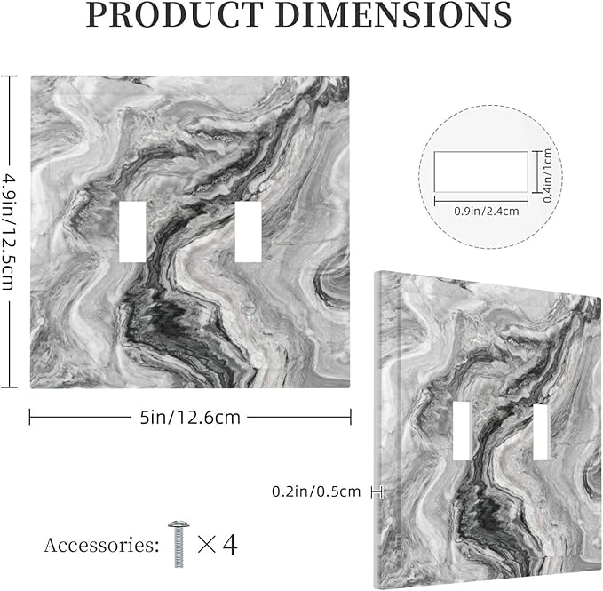Beautiful Grey Marble Texture Simple Abstract Print Decorative Switch Plates 2 Gang Double Toggle Outlet Light Switch Cover Wall Plate Electrical Faceplate for Bathroom Kitchen Decor