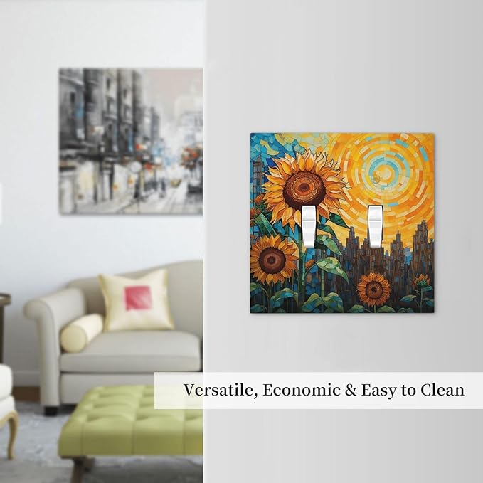 Abstract Sunflower Graffiti Floral Paint Art Flower Decorative Switch Plates 2 Gang Double Toggle Wall Plate Electrical Faceplate Outlet Light Switch Cover for Bedroom Living Room Decor