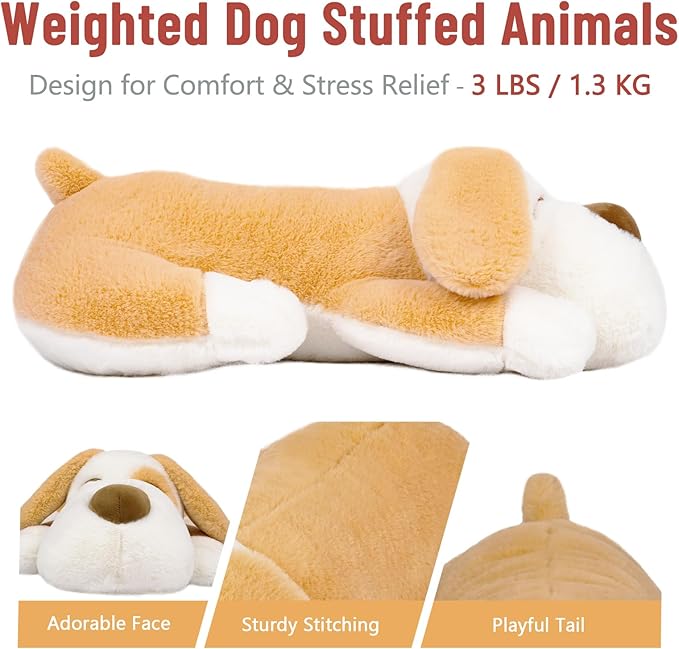 Niuniu Daddy Weighted Dog Stuffed Animal for Kids & Adults, 18" | 3lb Weighted Plushies Pillow for Sleeping and Calming, Cute Lying Plush Toy Large Huggable Gift for Everyday Comfort