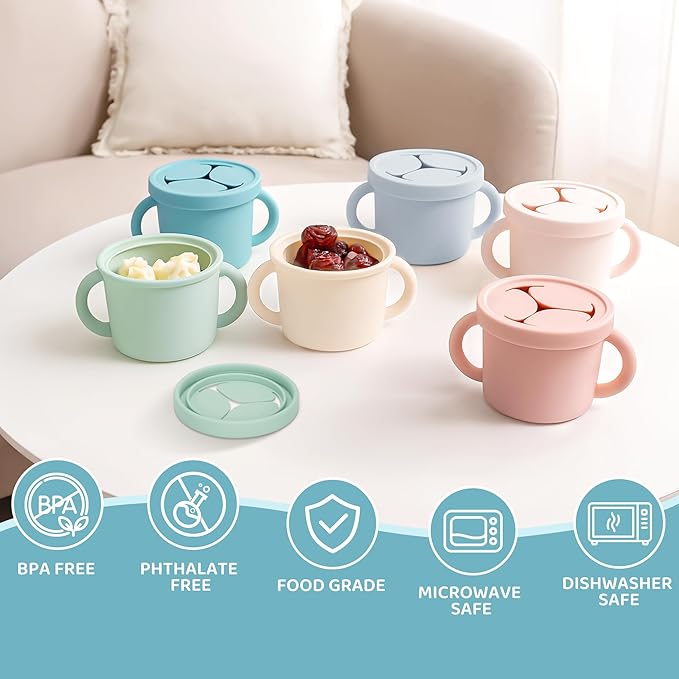 Snack Containers, Silicone Food Grade Silicone Cups, Toddler Snack Container Cups with Handles and Lid for Toddlers (Color 4)