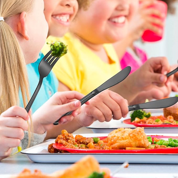 LIANYU 15-Piece Black Kids Silverware Set, Stainless Steel Toddler Utensils Flatware Set, Child Cutlery Tableware Set for 5, Include knife Fork Spoon, Mirror Finished, Dishwasher Safe